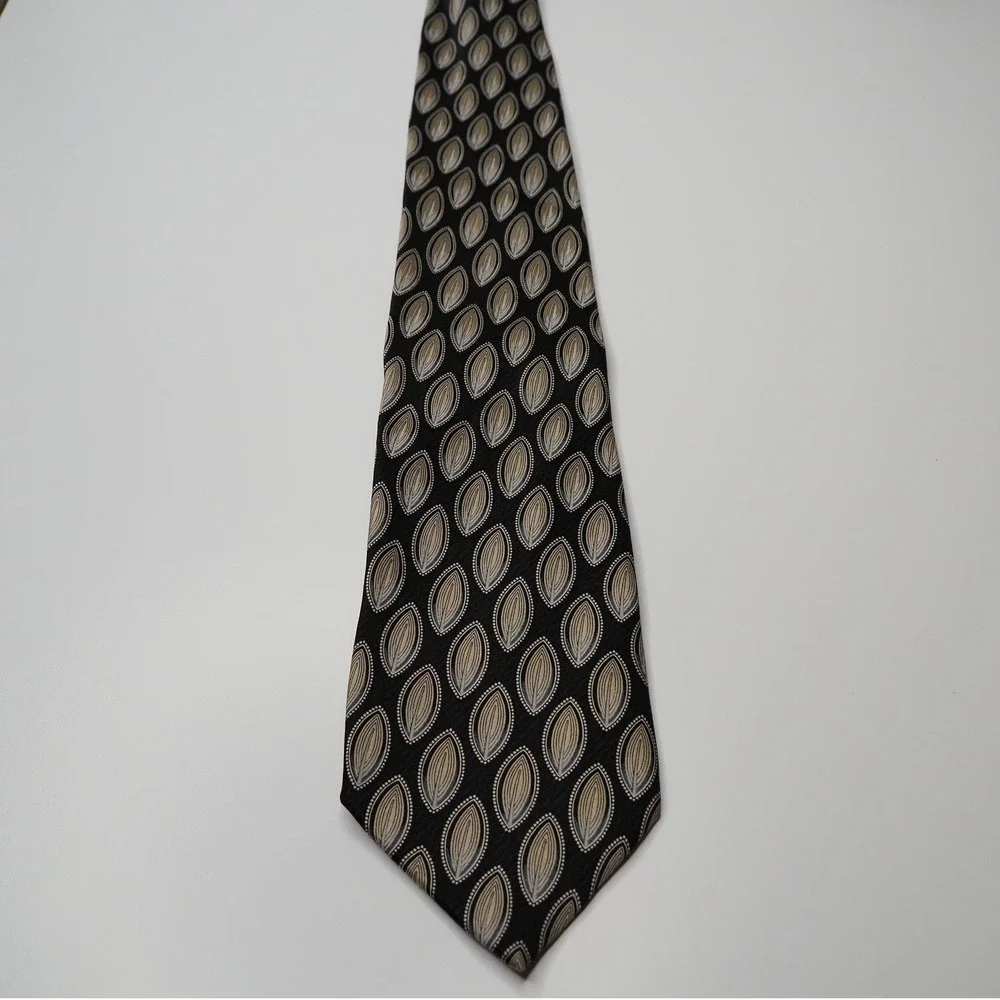 Gianfranco Ferre Mens Silk Tie 57 x 3.5 Black‎ Tan Geometric Italy Designer Neck